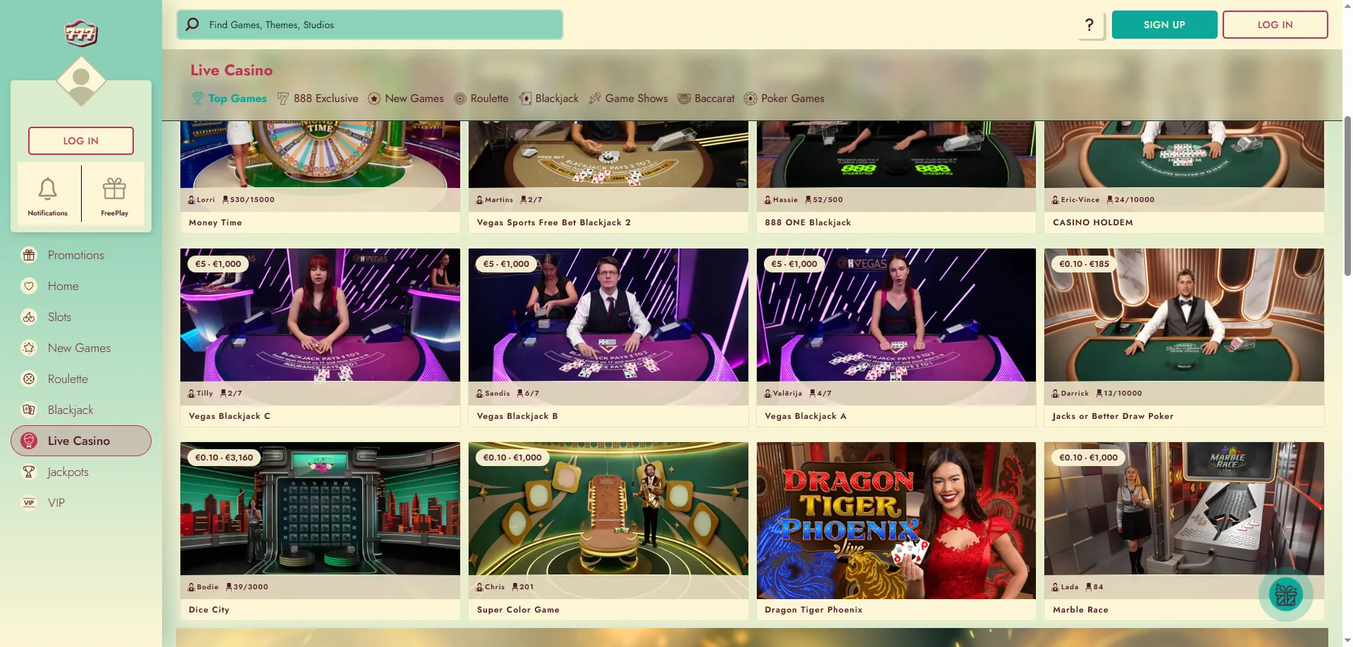 777 Casino live dealer tables featuring Crazy Time and roulette in 2026