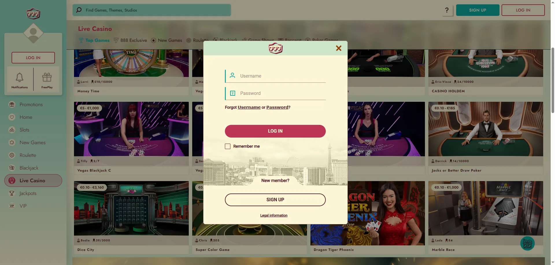 777 Casino login and registration page — secure account access
